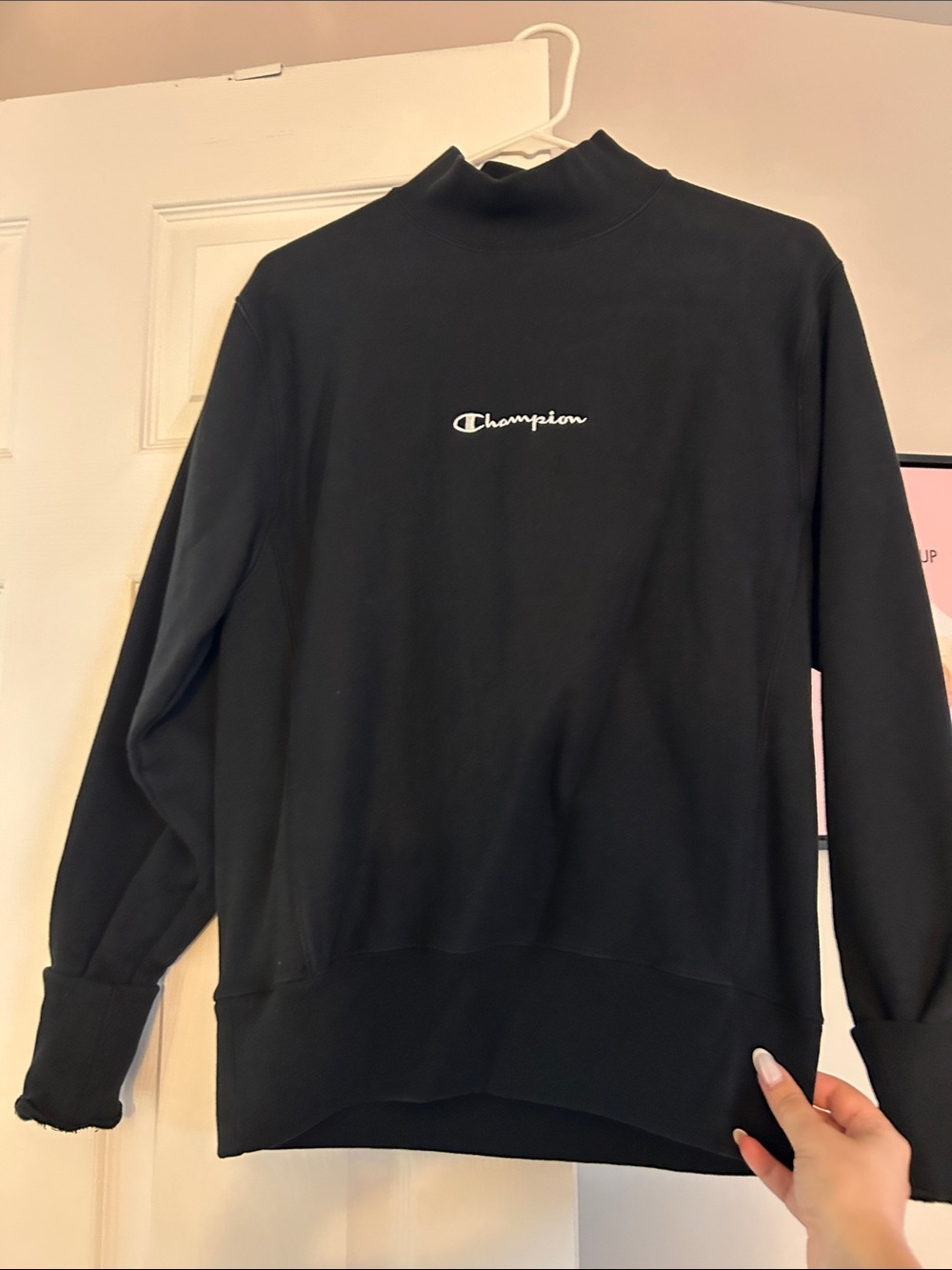 Champion Black Turtleneck Mock Neck Sweatshirt - Logo Pullover